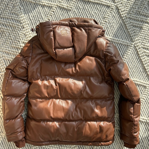 Aritzia the Super Puff Shorty Brown Leather Vegan Jacket Puffer XS - Picture 4 of 4